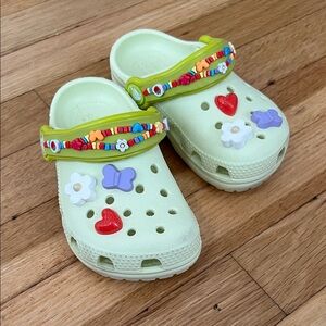 Kids Light Green Crocs Clog Sandals with Colorful Charms